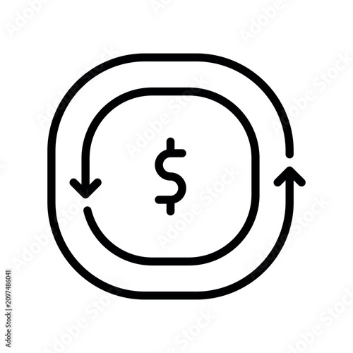 Recurring financial payment line icon with a dollar sign inside circular loop arrows