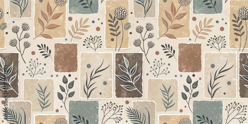 Elegant botanical leaf and geometric pattern wallpaper design Vector