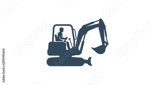 Excavator silhouette with operator inside.