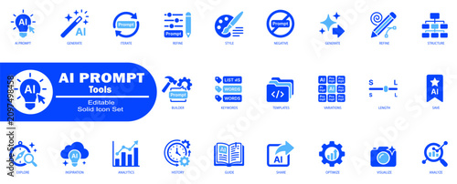 Quadro su tela Artificial Intelligence prompt tools solid icon set