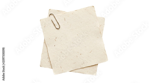 Handmade paper note cards with paperclip transparent PNG, isolated vintage stationery cutout for collage design