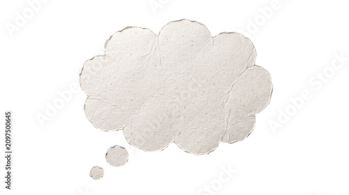 Paper thought bubble transparent PNG isolated cutout, textured handmade speech cloud clipart for design