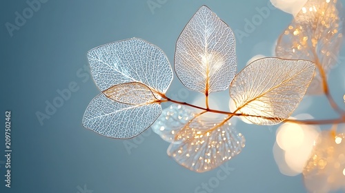 Delicate, translucent leaves on branch