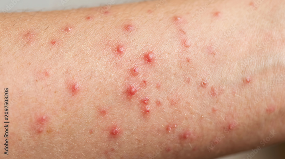 Fototapeta premium Red, inflamed skin patches on light skin rash