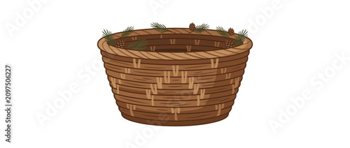Φωτογραφία Woven Basket with Pine Needles and Pinecones