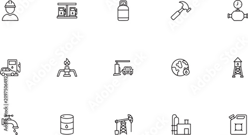 Bilde på lerret Industrial Mining icon set featuring global oil and gas extraction equipment inc