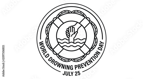 Bild auf Leinwand Life preserver with hand illustration black line art on white background