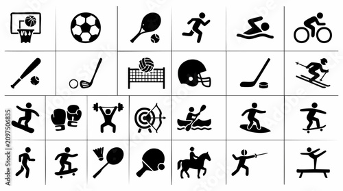 Photography Set of diverse sports icons, athletic activities, and sports equipment