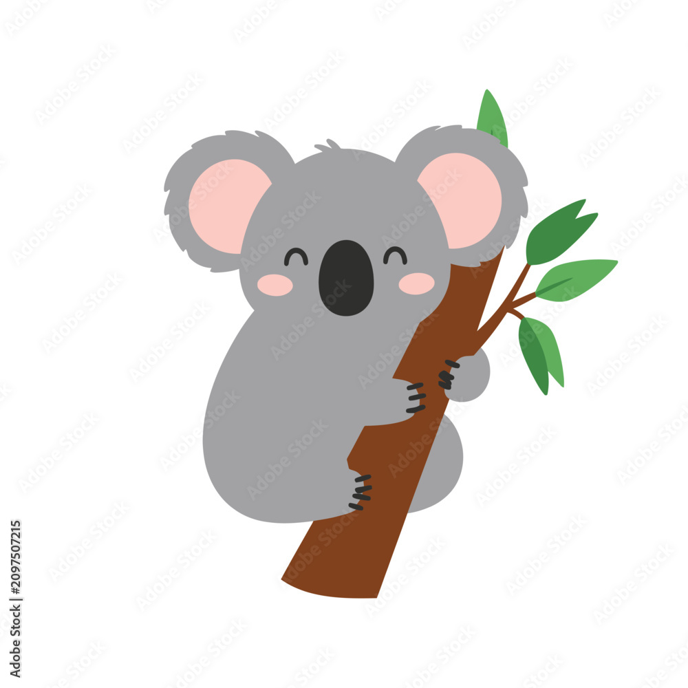 Fototapeta premium Cute cartoon animal vector illustration set featuring a happy baby bear, koala, elephant, and mouse character isolated on white background