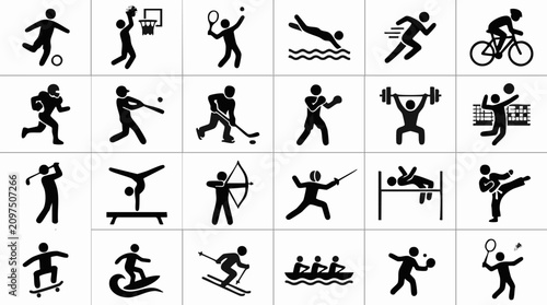 Collection of sport icons, silhouettes of various athletic activities