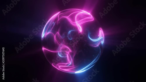 Abstract Glowing Orb of Energy with Neon Light Trails.