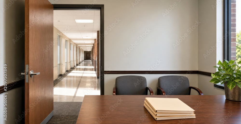Fototapeta premium School Counselor Shortage Public Through Open Office Doorway Neatly