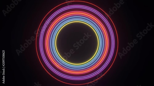 Abstract Neon Circles Pulsating with Vibrant Colors on Black Background.