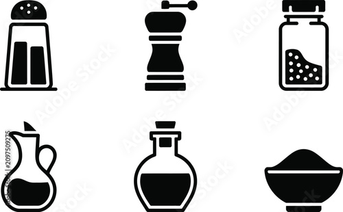 Foto Set of kitchenware and ingredient icons with kitchenware ingredients silhouette