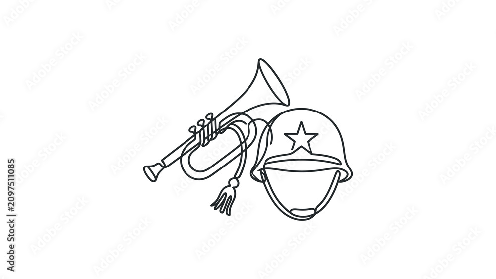 Fototapeta premium Military Helmet with Star and Bugle.
