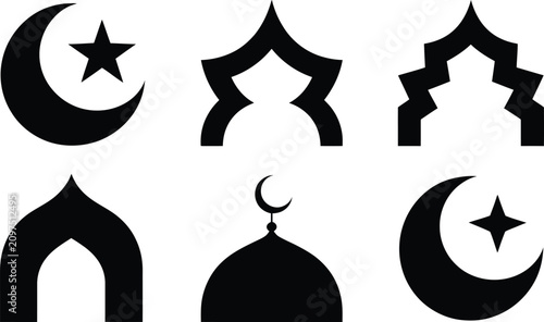 Obraz na plátně Islamic religious symbols collection featuring crescent stars and traditional mo