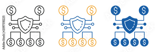 Anti-Money Laundering Shield Financial Network Icon Set Vector
