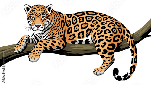 Photography Relaxed leopard cat resting on a tree branch in natural sunlight Vector