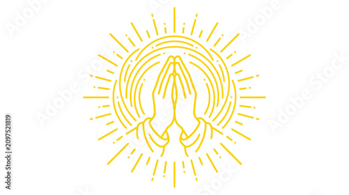 Bild auf Leinwand Praying Hands Aura Yellow Line Art Icon - Hope, Faith, Spirituality, Belief