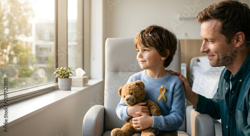 Childhood Cancer Awareness with Hopeful Family in Pediatric Hospital Room