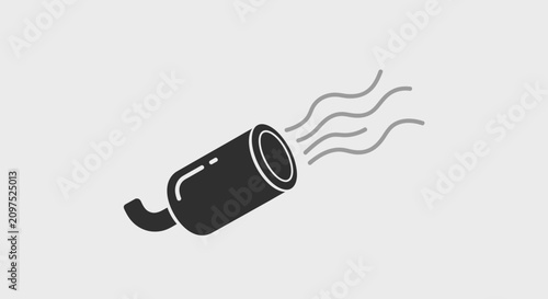 A simple illustration of an exhaust pipe with smoke coming out of it on a white background