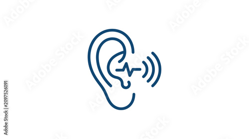 Принти на полотні Auditory perception icon, ear with sound waves, listening, hearing concept