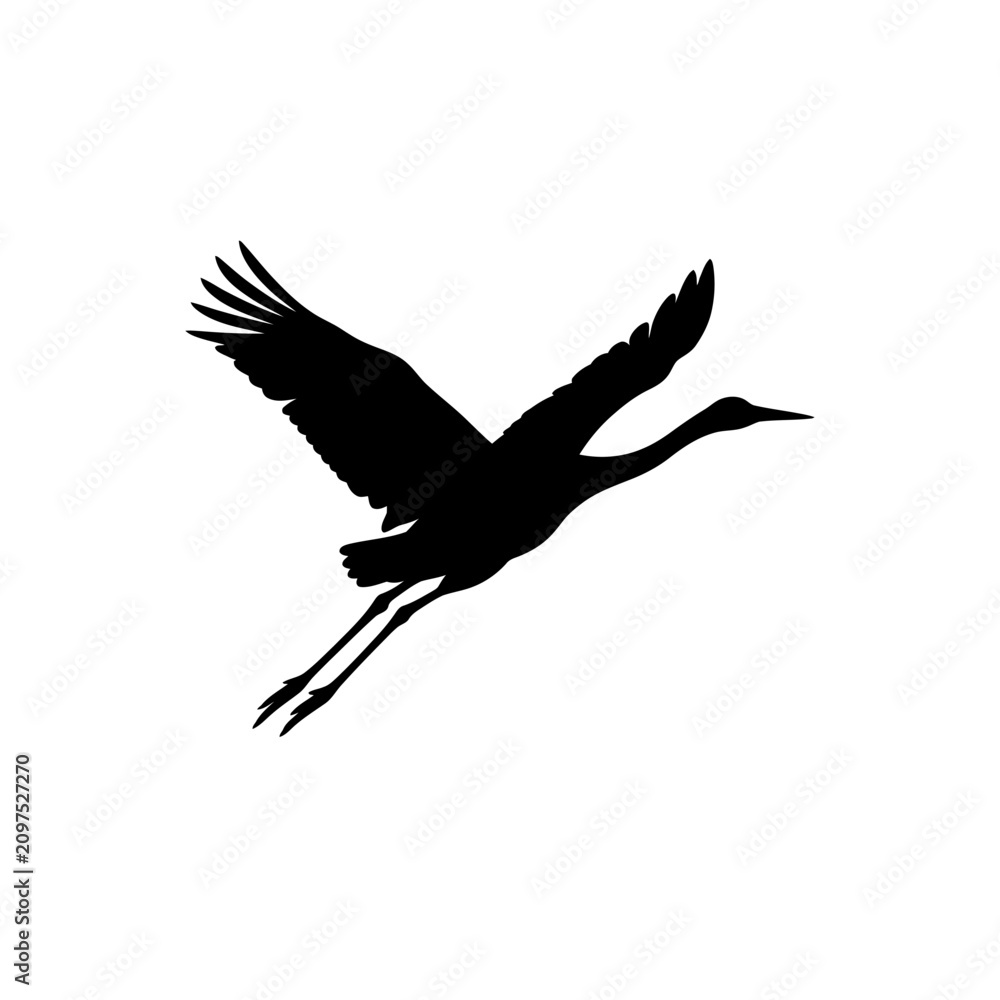 Obraz premium Crane Silhouette Against A White Background Minimalist Bird Shape