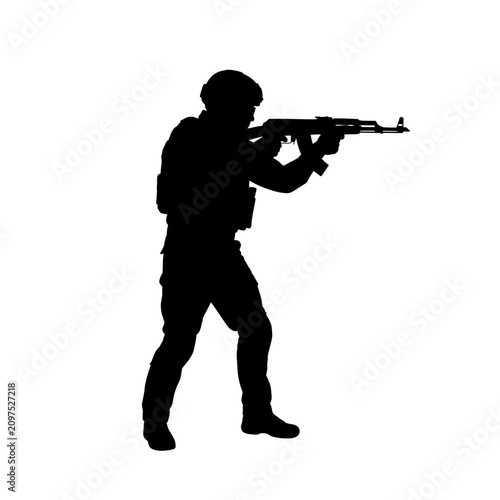 Cuadro en lienzo Soldier Silhouette With Rifle Against White Background