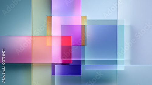 Abstract gradient color overlay blocks with soft light diffusion. Transparent geometric shapes for modern design and digital backgrounds.