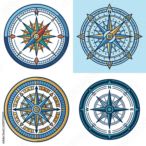 Colorful Compass Rose Designs in Four Unique Styles.