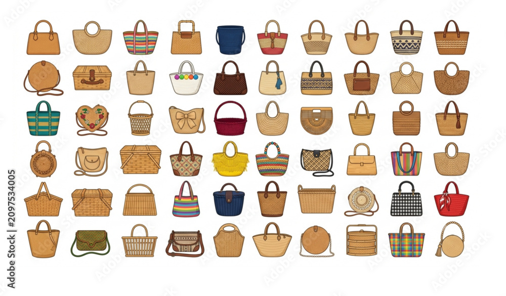 Fototapeta premium Classic and Modern Handcrafted Woven Webbing Bag Vector Pack with Natural Fiber Handbags
