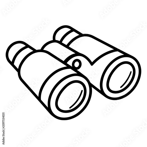 camping accesory a pair of binoculars adventure gear hand drawn black and white outline. Mindful summer hiking camping concept.