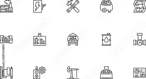 Fotografía Industrial Tools & Equipment icon set detailing heavy industry elements featurin