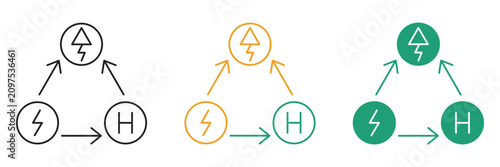 Hydrogen Energy Cycle Power Generation Icon Set Outline Glyph