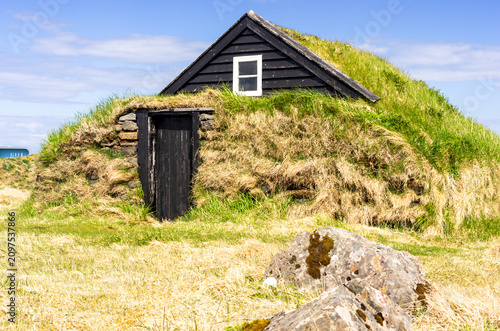 Old turf cottage house Stekkjarkot in Njardvik Iceland