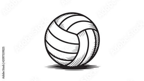 Black and white illustration of a volleyball with shading and texture on a clean background