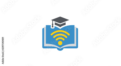 E learning symbol with graduation cap.