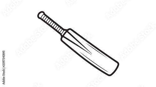 Cricket bat icon in black line art style on white background for sports illustrations and designs