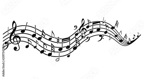 Musical notes arranged on a flowing staff represent the melodic harmony and creative rhythm of classic compositions, providing an elegant design element for various artistic project presentations.