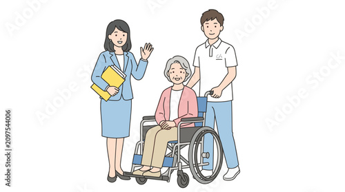 Fotografie Medical team standing with patient in wheelchair
