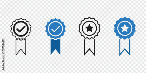 Quadro su tela Solid color and outline Award badge icon set represent for certify and quality