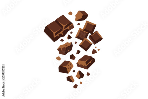 Canvas Print Pieces of a chocolate bar break apart and scatter in mid-air