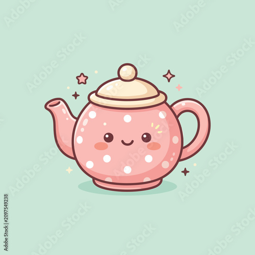 Cute Pink Polka Dot Teapot Illustration.