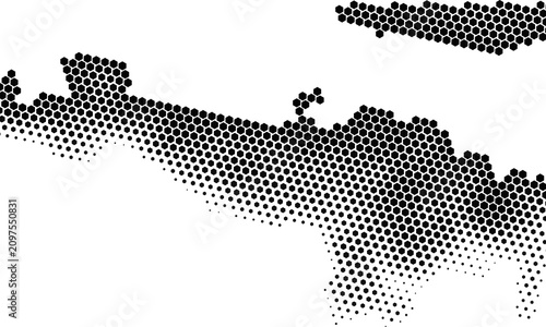 Abstract black hexagon halftone vector pattern background. Modern honeycomb geometric texture design for corporate banner, web tech layout, banner print, and minimalist card.