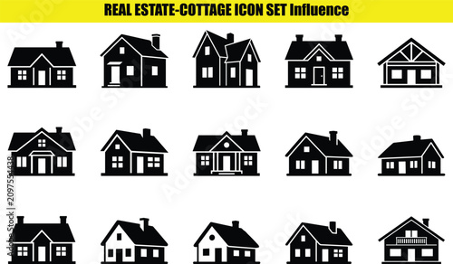 Assorted house shapes a collection of stylized building facades in a two dimensional presentation dwelling residence home architecture facade structure cottage bungalow