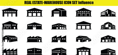 Collection of building facades two dimensional representations on a light colored surface architecture facade structure exterior roofline gable dormer warehouse industrial commercial