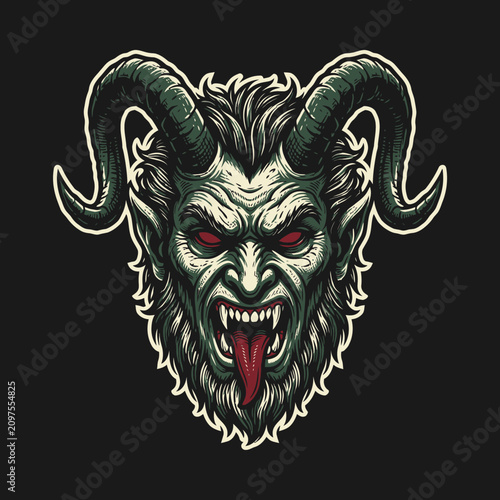 Fotografia Fearsome demon head with large curved horns and a menacing expression