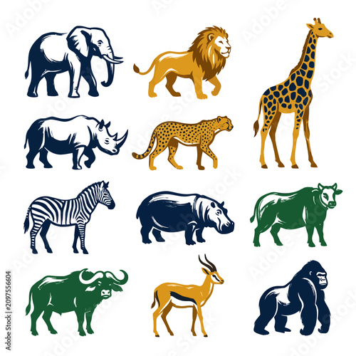 Photography A collection of stylized African safari animals in graphic illustration