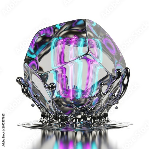 Colorful Cube Splashing in Liquid with Modern Abstract Design