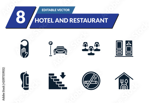 Obraz na płótnie filled hotel and restaurant icons set - do not disturb, parking, people, checkroom